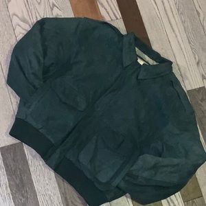 GLOBAL IDENTITY LEATHER FASHIONS GREEN LEATHER BOMBER COAT, SIZE LARGE
